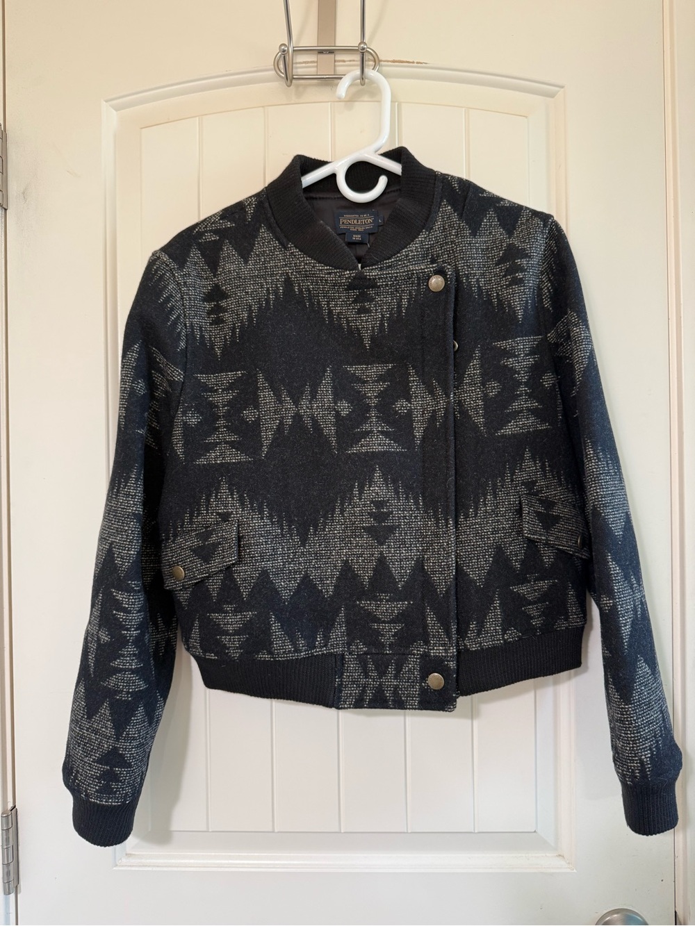 Pendleton Black & Gray Geometric Bomber Jacket